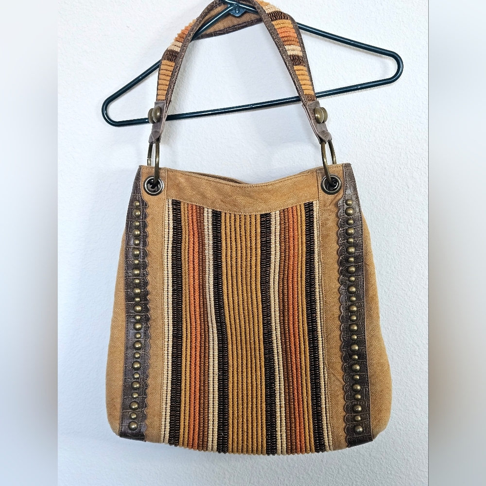 Treska Striped Tan and Brown Women's Bohemian Shoulder Bag
